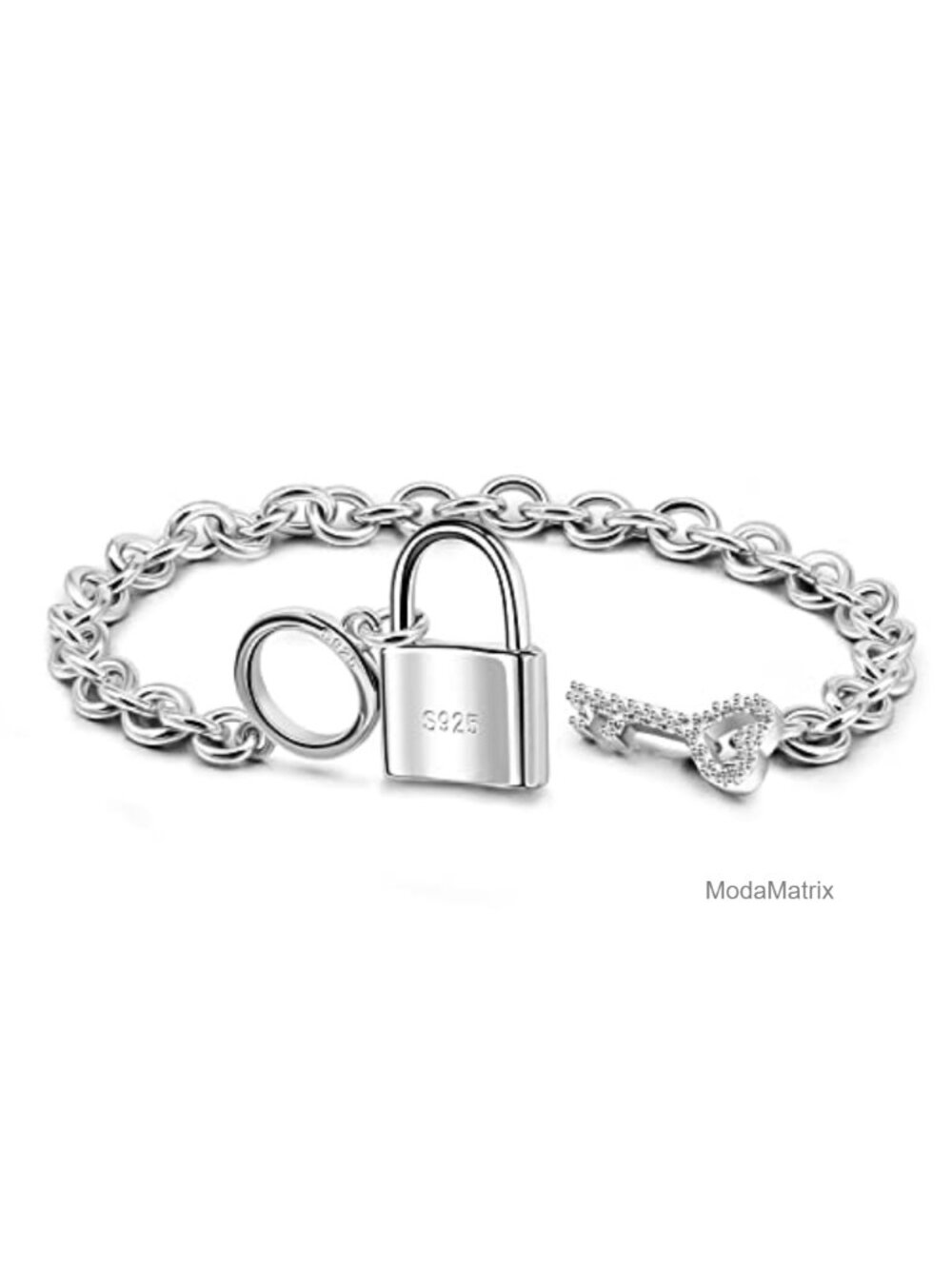 925 Sterling Silver Key Lock Pendant Bracelet Rolo Chain Bangle Fine Jewelry